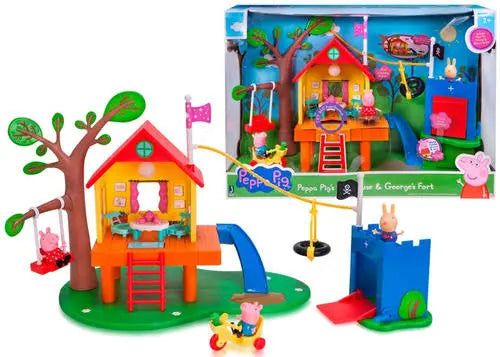 Peppa Pig's Treehouse & George's Fort Playset with Richard Rabbit - Kidspark
